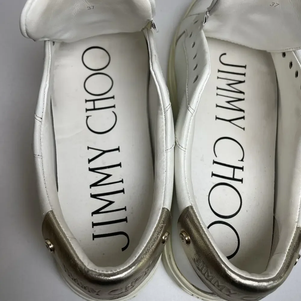 Jimmy Choo ROME Low Top Sneakers Women’s 37 / 7 US White Leather Classic Minimal